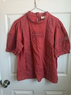 Universal Thread Rust Red Lace-Trim Puff Sleeve Blouse